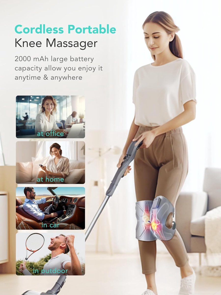Verwarmd Knieapparaat - Kniebandage Massage - Spierherstel Warmte - Draadloos Ontwerp - 15x12x25 cm - Grijs — cadeau in Cadeau-ideeën - foto 7