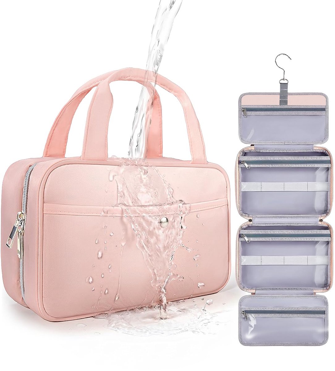 SnelShoppen - Waterbestendige Make-up Tas Cosmetische Reisorganisator Roze M (26x17x9cm) - Ideaal voor Vakantie, Feest en Dagelijks Gebruik