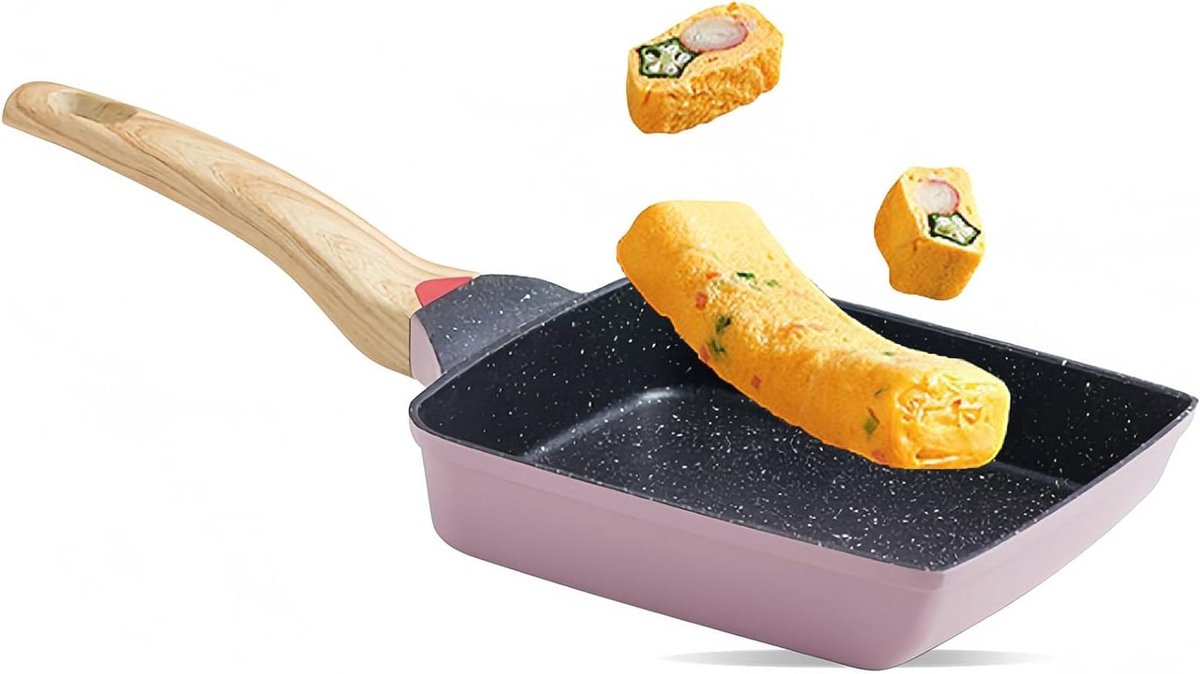 Omelet Pan - Ei Pan - Ontbijt Maken - Antiaanbaklaag - 18.7 x 14.8 cm - Roze