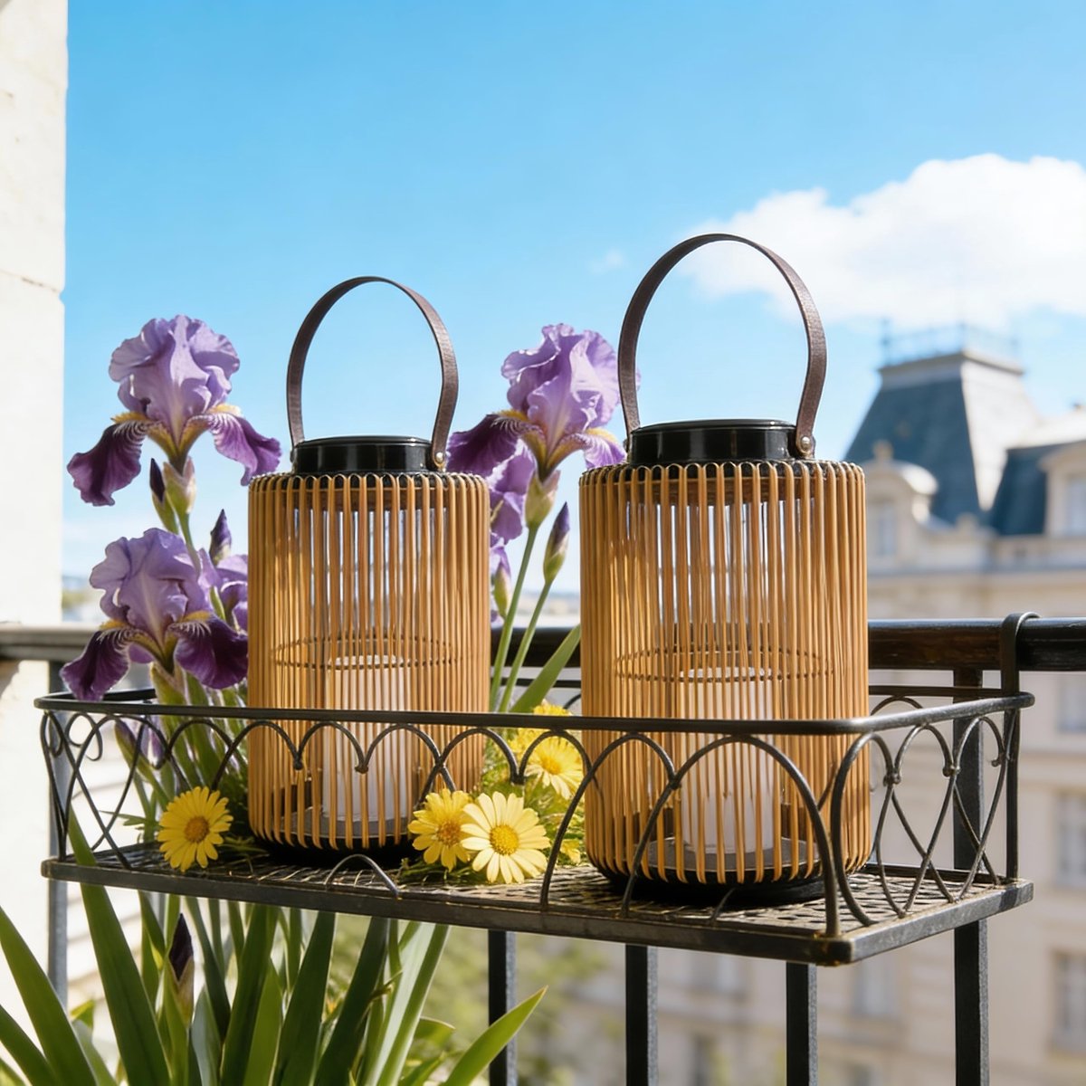 SnelShoppen - Solar Lantaarn Buiten 2 Stuks, Boho Kaarsvlam Lampion IP44 Warm Wit voor Tuin, Balkon, Feest en Camping