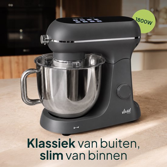 Vivid Green Luxe Keukenmixer - Touchscreen Display - 7L Mengkom - 11 Snelheden - Vaatwasserbestendig - Keukenmachine - Keukenrobot - Grijs van Vivid Green — afbeelding 3