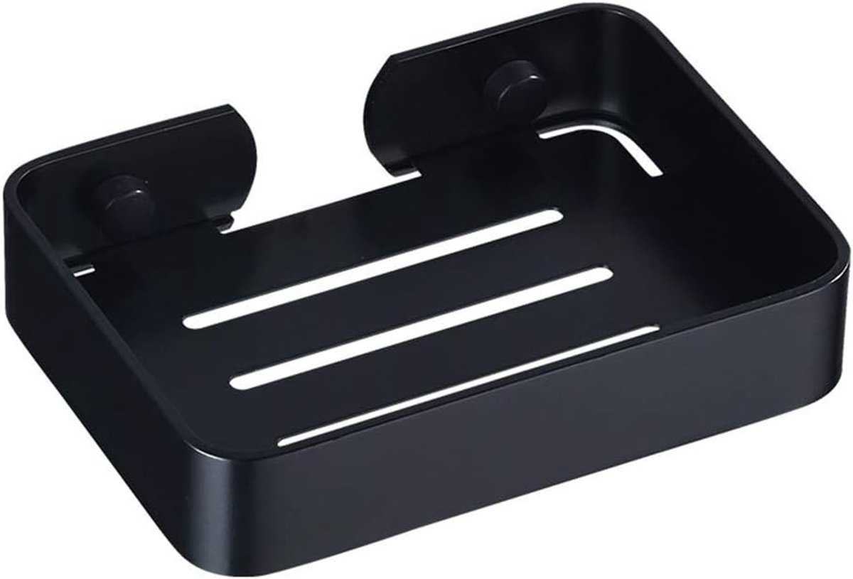 Aluminium zeepdispenser, rechthoekig en zwart met afvoer, eenvoudig te installeren zonder boren, perfect voor badkamer en keuken