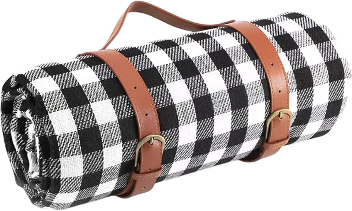 Picknickdeken Waterdicht Buiten – Opvouwbaar Picknickkleed met Handvat, Campingmat, Strandkleed, Buitendeken en Outdoor Zitmat voor Kamperen - Wit ruitpatroon