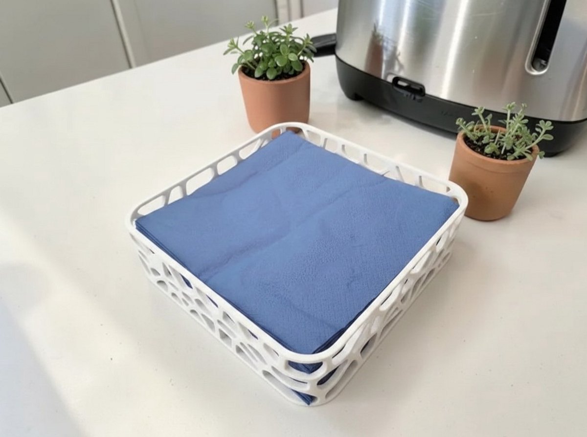 Moderne 3D Geprinte Servethouder – Inclusief Servetten – Wit Design