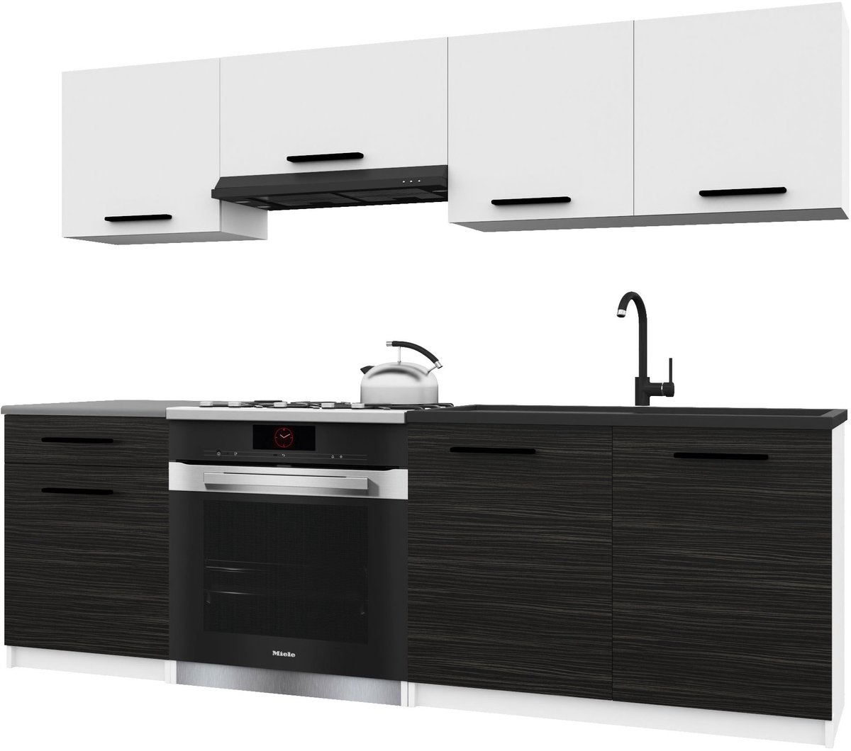 BELINI Keukenblok ITALIA 1 - Keukenmeubel Set 180 cm Wit-Ebbenhout Mat met Werkbladen - Boven- en Onderkasten