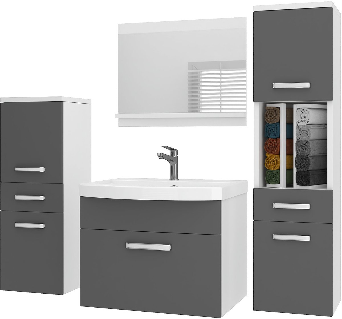 BELINI Badkamermeubel Set PRI M5 - Badmeubelset 120 cm Grijs Mat met Wastafel en Spiegel - Wandmontage