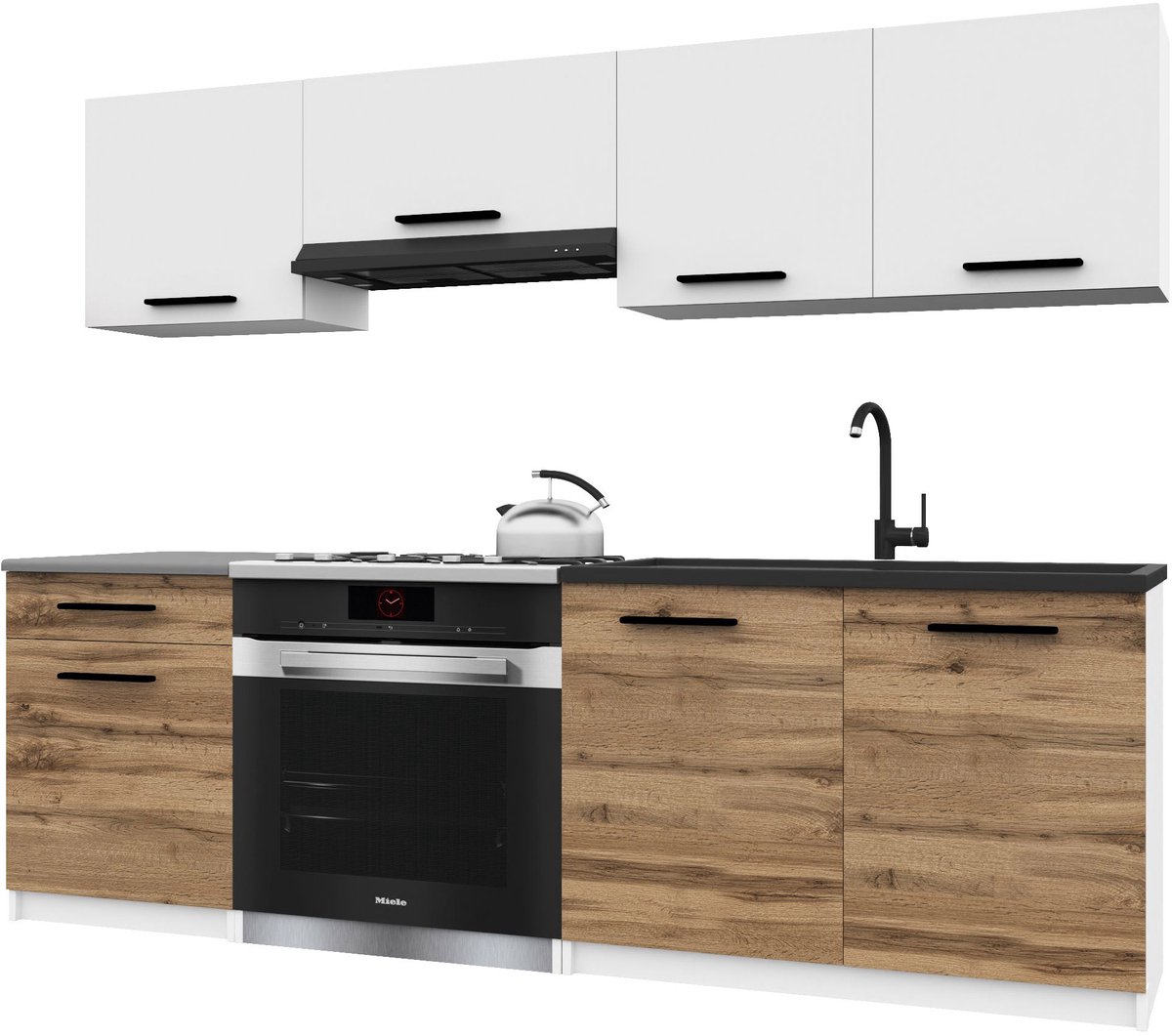 BELINI Keukenblok ITALIA 1 - Keukenmeubel Set 180 cm Wit-Goudbruin Mat met Werkbladen - Boven- en Onderkasten