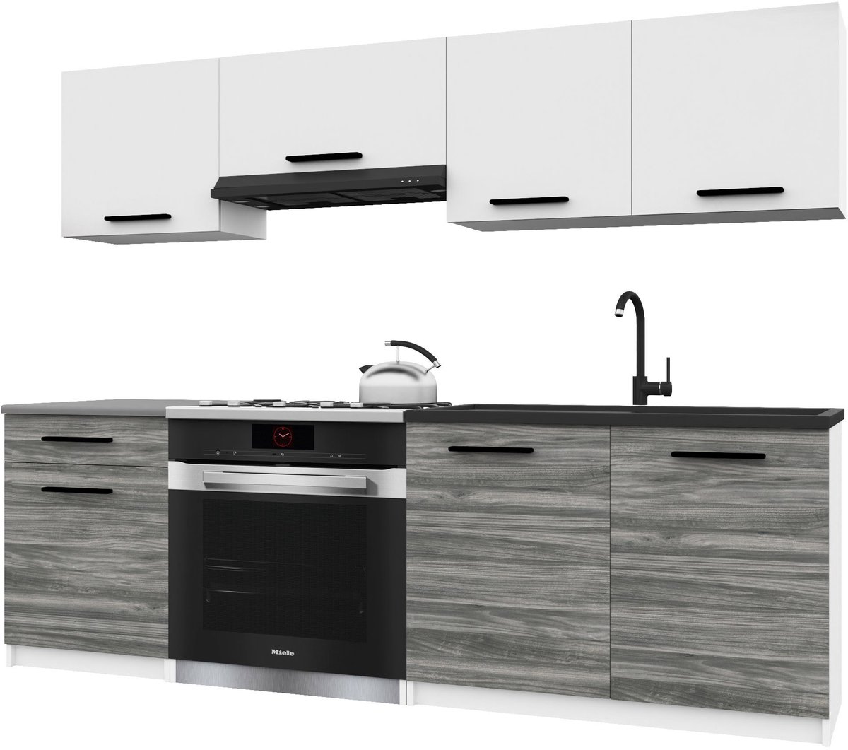 BELINI Keukenblok ITALIA 1 - Keukenmeubel Set 180 cm Wit-Grijs Glamour Mat met Werkbladen - Boven- en Onderkasten