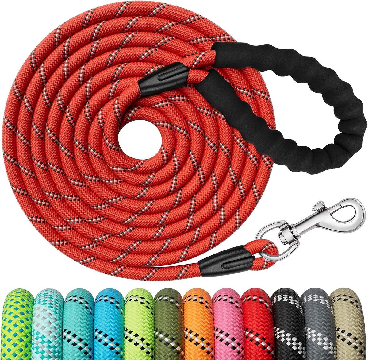 SnelShoppen - X XBEN Trainingslijnen voor Honden, 10 m Lange Hondenriem met Zacht Gevoerd Handvat, Sterk Touw, Reflecterend, Geschikt voor Grote, Midd