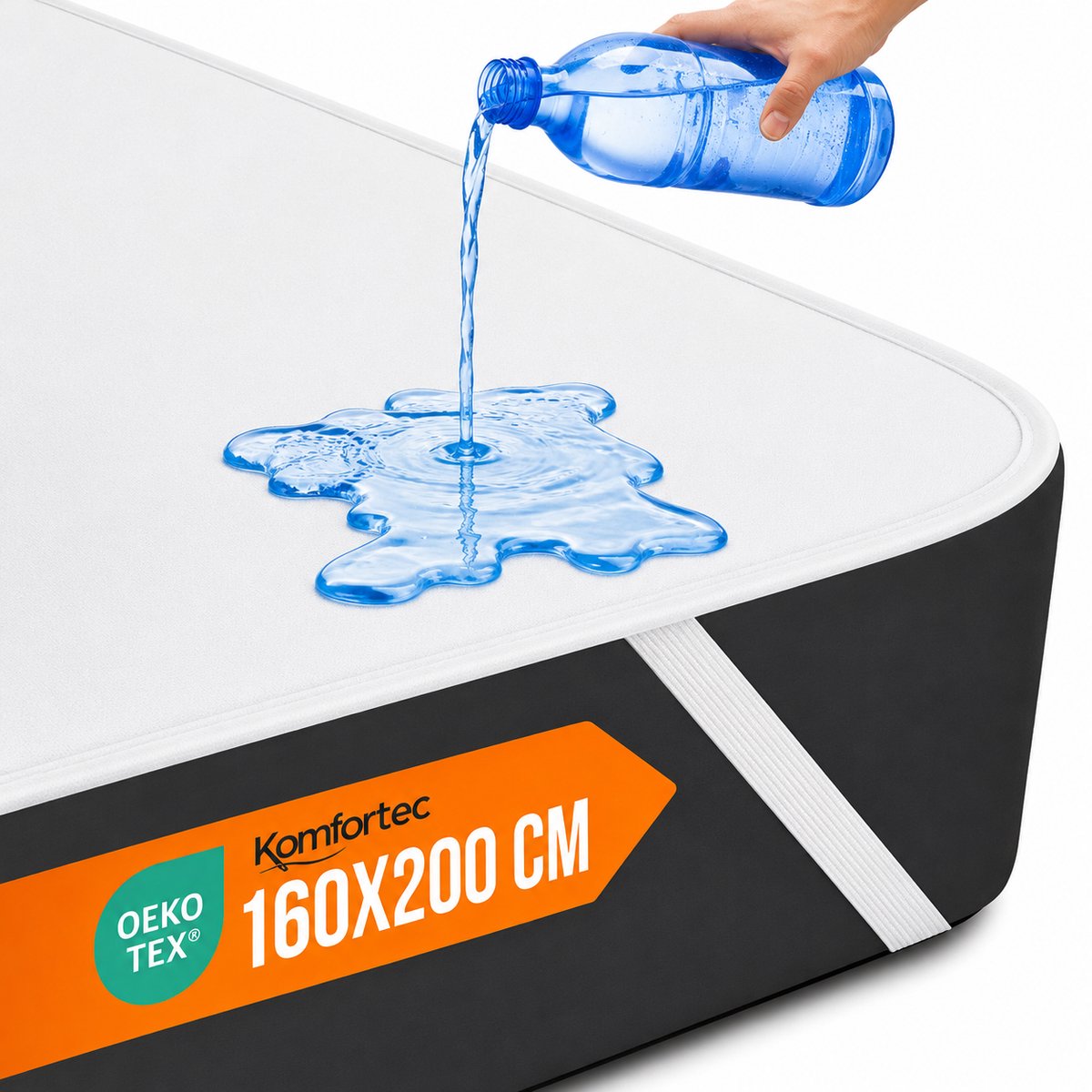 Komfortec Waterdichte Matrasbeschermer 160x200 cm- Matrasbeschermhoes - Ademende Matrashoes - Niet Krakende Matrasbeschermer - Incontinentiemateriaal - Wit