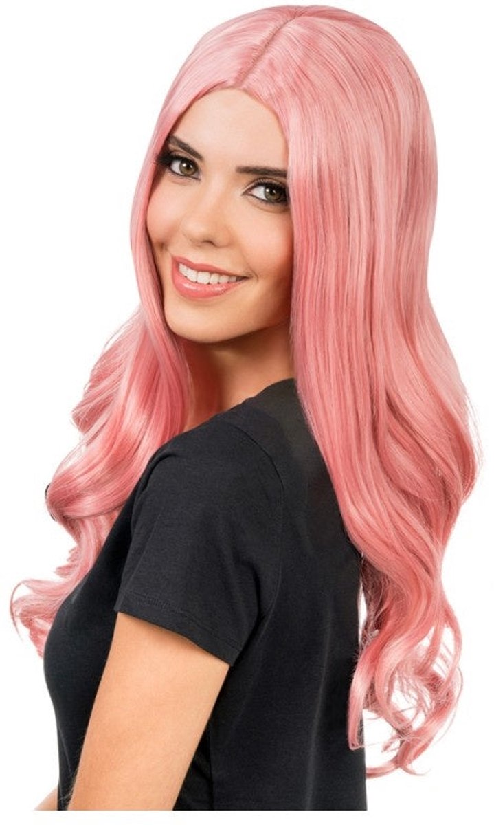 Pruik Luna Wavy Licht Roze