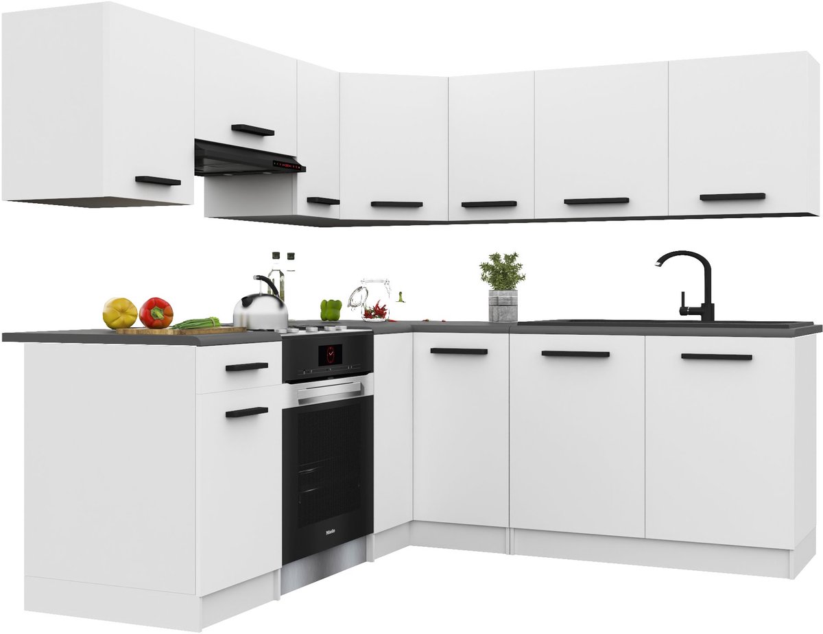 BELINI Keukenblok ITALIA 6 - Keukenmeubel Set 360 cm Wit Mat met Werkbladen - Boven- en Onderkasten
