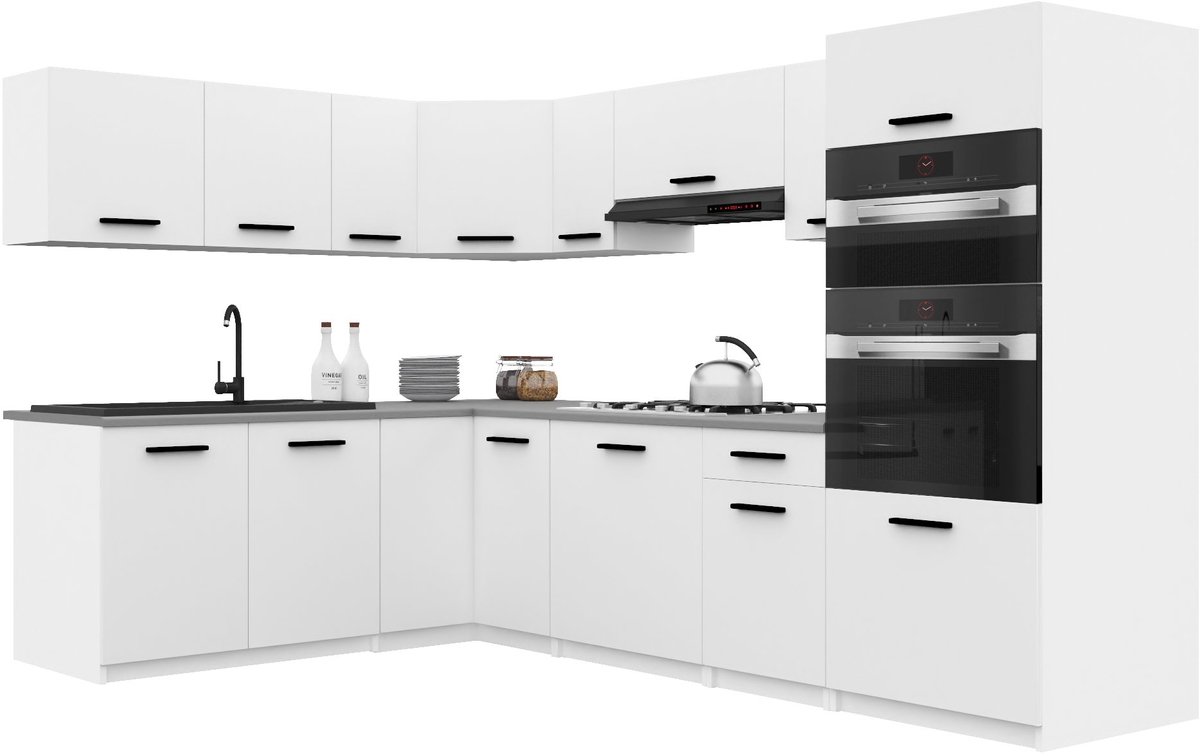 BELINI Keukenblok ITALIA 8 - Keukenmeubel Set 420 cm Wit Mat met Werkbladen - Boven- en Onderkasten