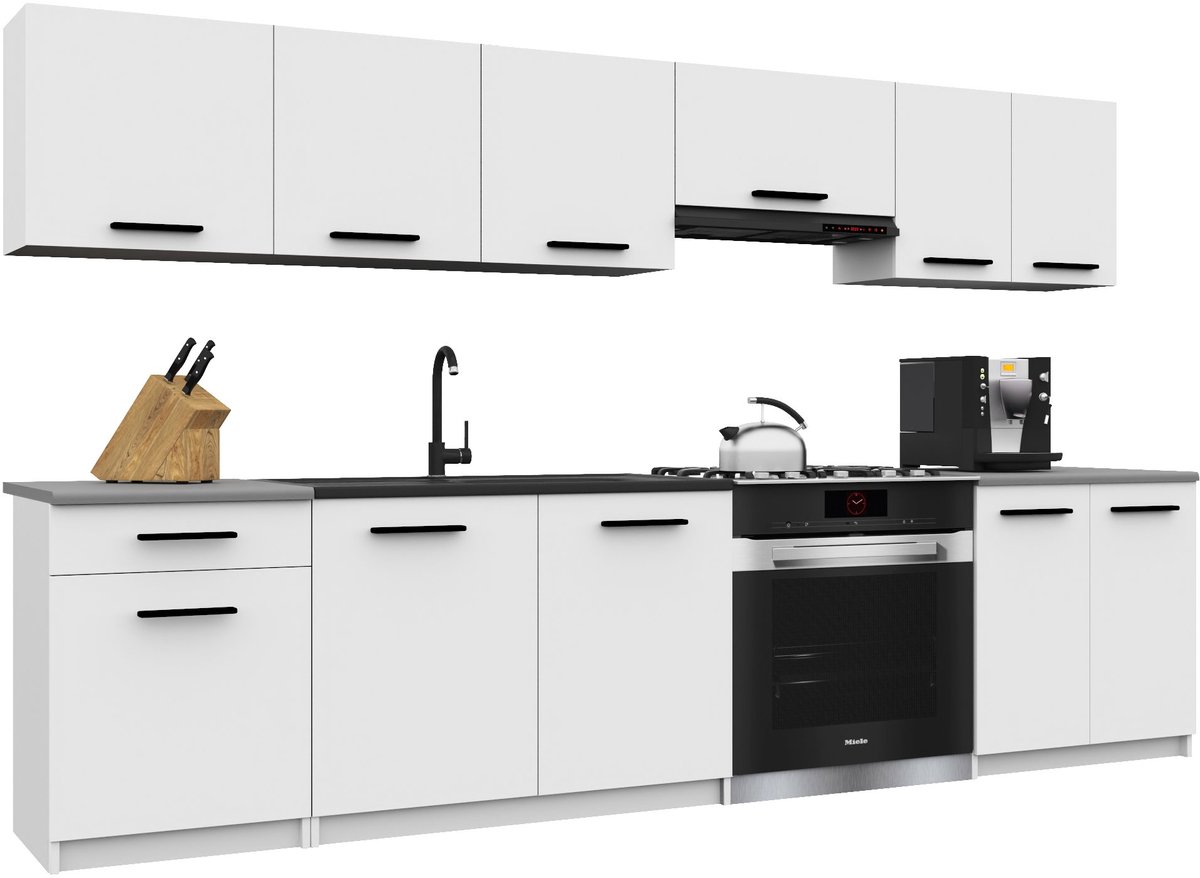 BELINI Keukenblok ITALIA 2 - Keukenmeubel Set 240 cm Wit Mat met Werkbladen - Boven- en Onderkasten