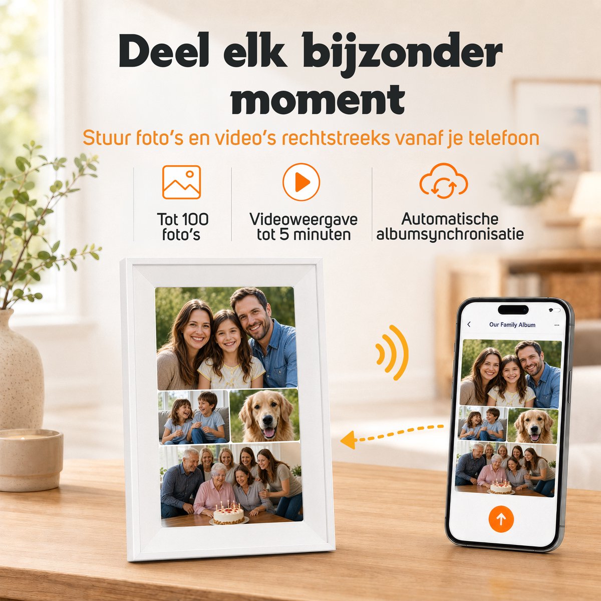 Digitale Kalender & Fotolijst met Touchscreen – 15,6 Inch – 1080P Full HD – 32GB – Zonder Abonnement – Gezinsplanner met Takenlijst, Maaltijdplanner & FotoCube App – Wand- en Bureaumontage thumbnail 5