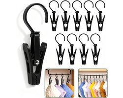 Washaken Clip - Drooghaak voor kleding - met 360 graden draaibare haak - Washaken met klemmen - kleerhangers voor sokken - Sterke plastic wasknijpers - Veelzijdig - draagbare antislip plastic hangers clips - 10stuks - zwart
