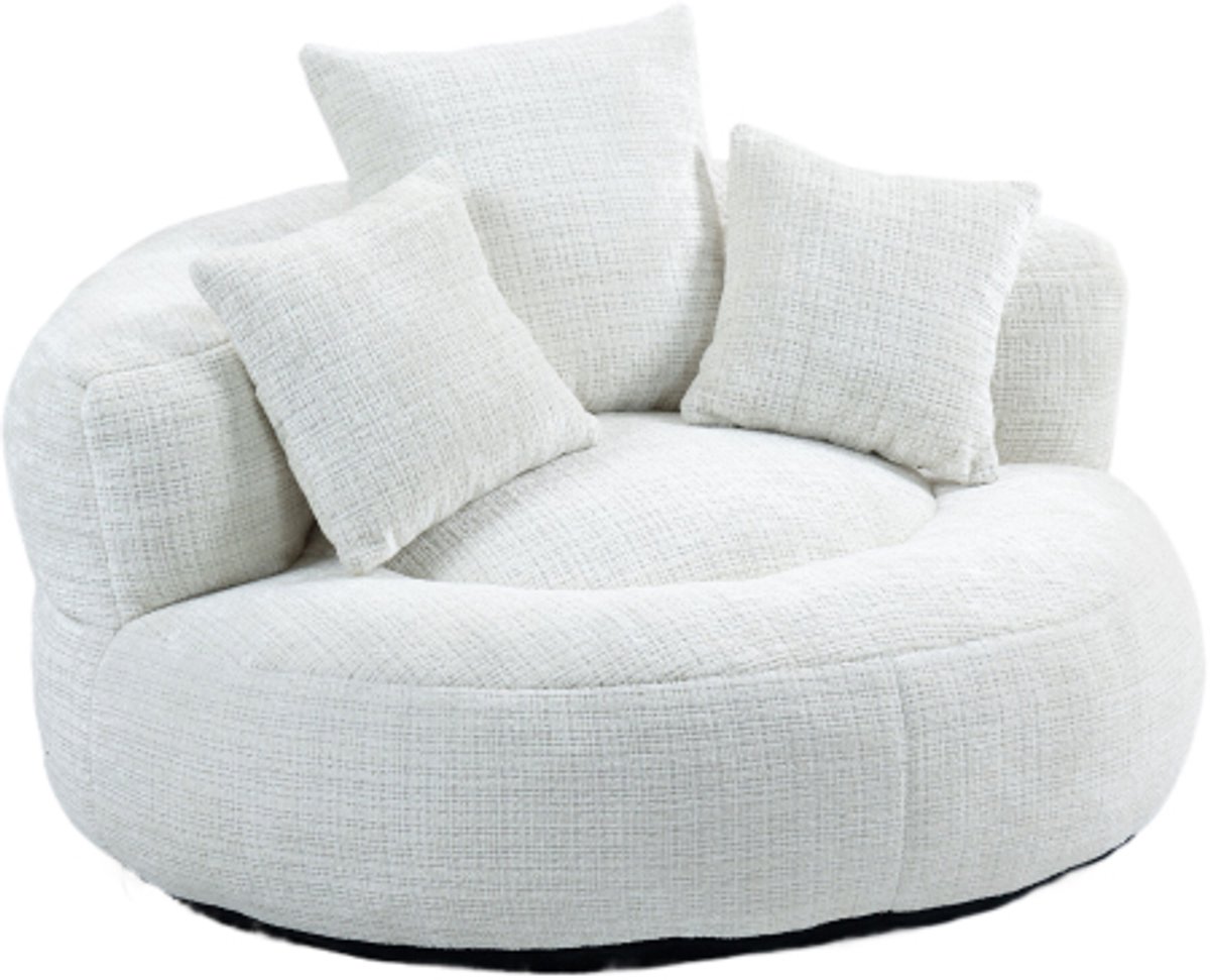 Beige chenille luie bank - comfortabele hoge rug zitzak met drie kussen enkelpersoons game stoel voor volwassenen kinderen binnen en buiten slaapkamer kantoor