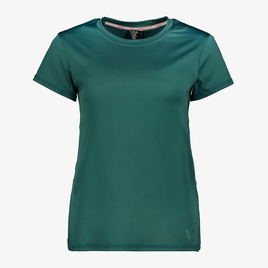 Donkergroen sport T-shirt voor dames, ronde hals, korte mouwen.