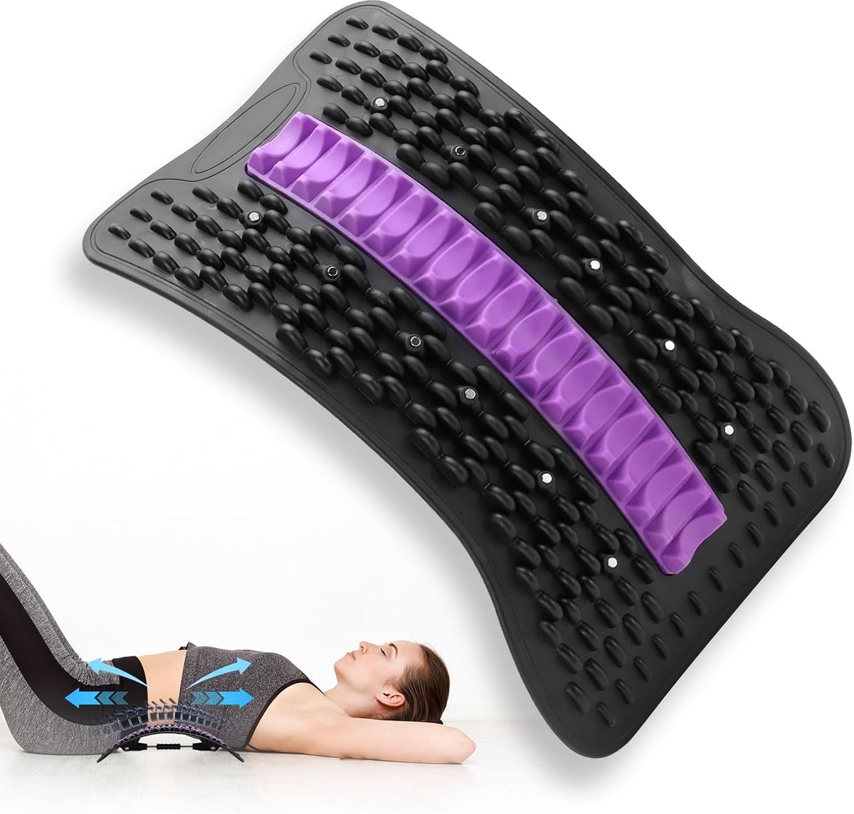 Verstelbare rugstretcher met massagepunten, rugstretcher voor thuis, yoga-accessoires, ontspanning en houdingscorrectie