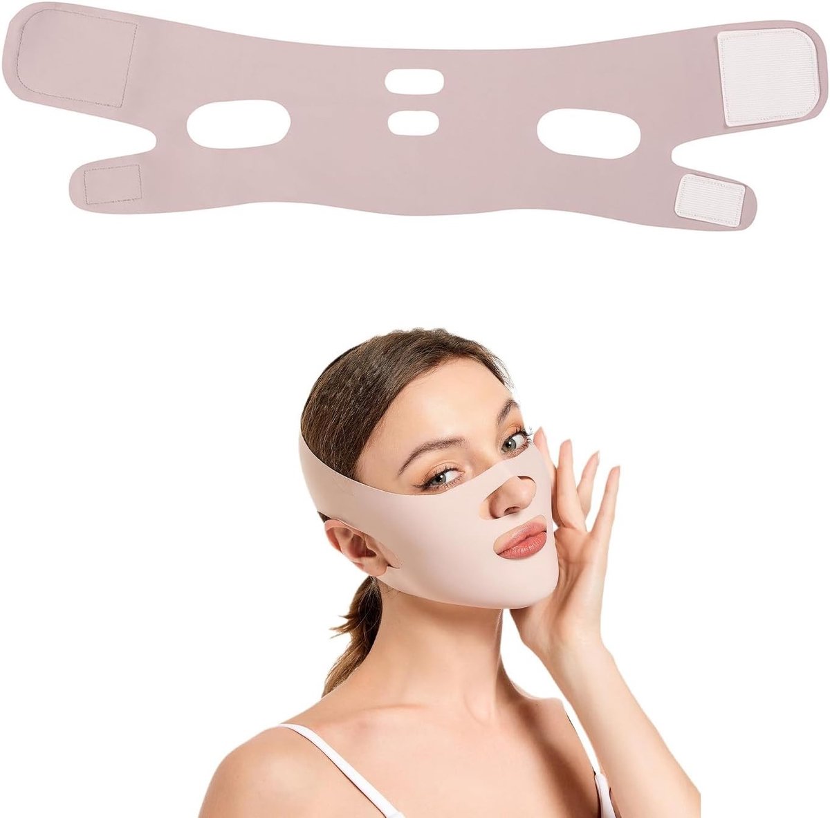 Effectieve V Shape Masker voor het Verstevigen van de Kaaklijn, Verminderen van Dubbele Kin en Verbeteren van de Huidtextuur, Herbruikbaar en Comfortabel voor Nachtgebruik