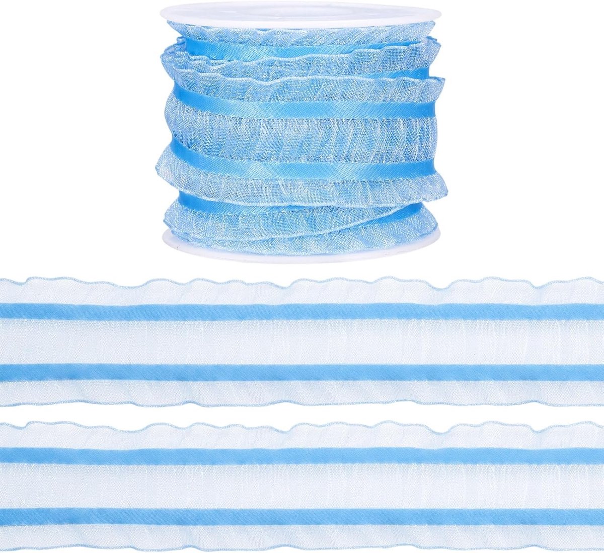 5 meter blauwe chiffon kanten linten 25 mm gegolfd organza voor ambachten, geschenkverpakking en naaien