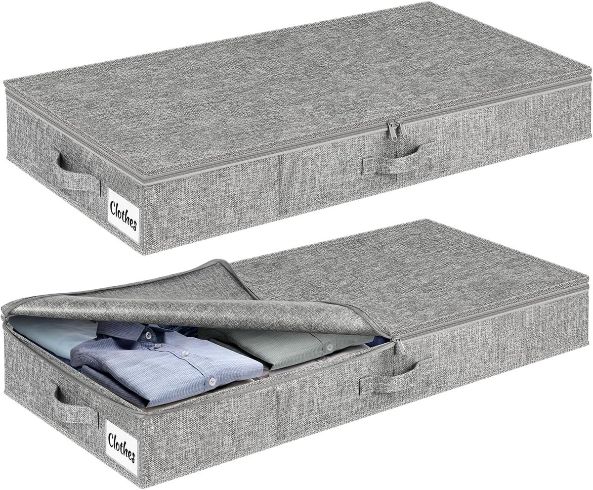 SnelShoppen - Opbergdoos voor Onder het Bed met Deksel, 13 cm Hoog, 2 Stuks Opvouwbare Onderbedcommode, Wasbare Kledingopslag met 3 Handgrepen en Rits