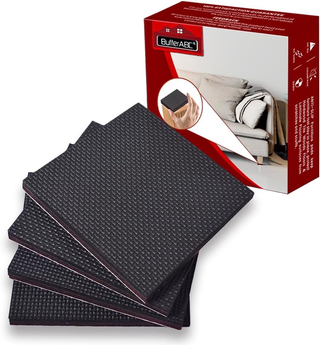 SnelShoppen - Antislip pads 4 stuks 100 mm zelfklevend voor meubels, vierkante rubberen voeten, dik antislip rubber, vloerbescherming en krasbeschermi