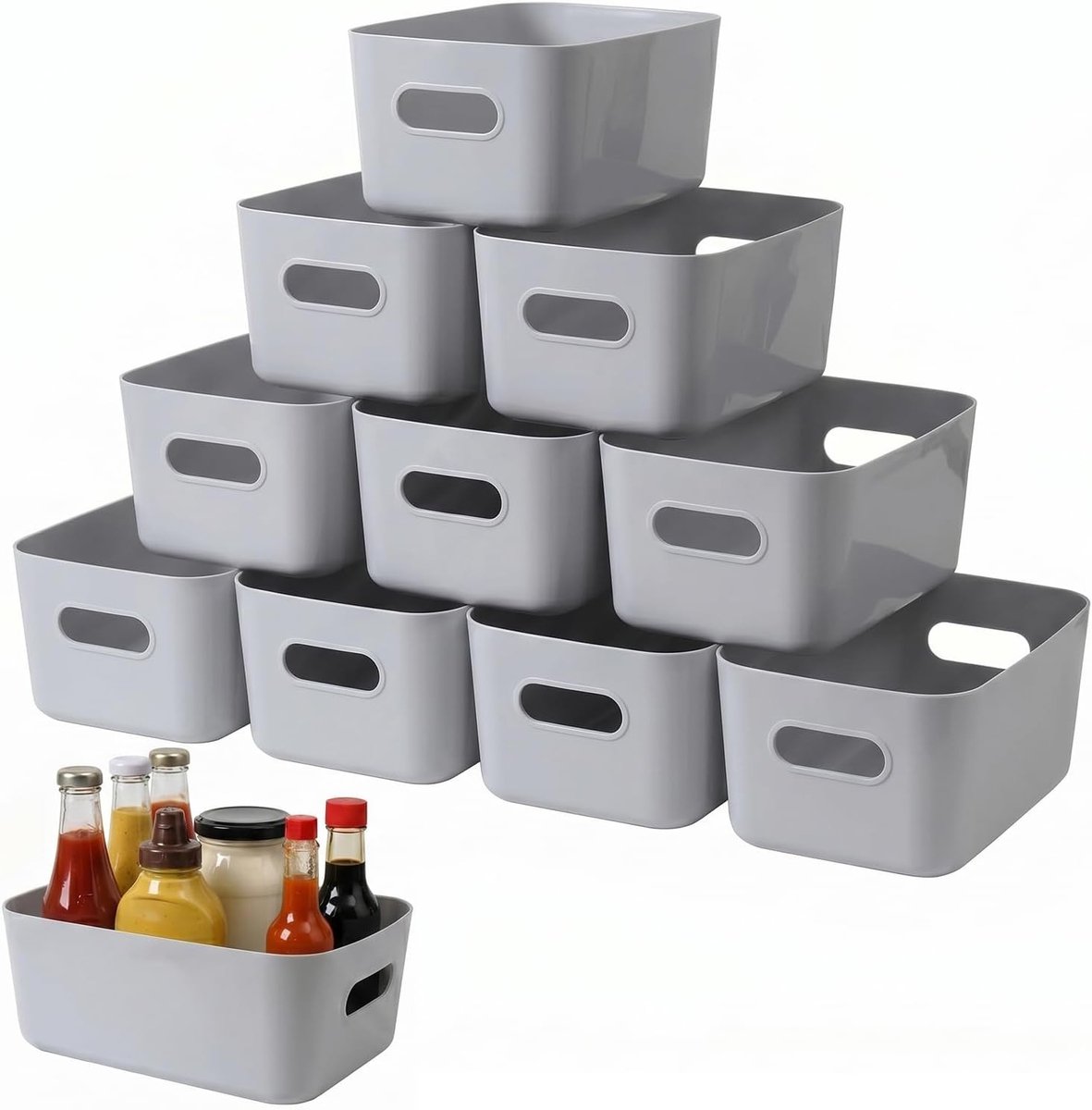 Opbergmanden van kunststof met handvat voor keuken, badkamer en kantoor - multifunctionele, stapelbare en ruime opbergdozen voor efficiëntie en organisatie