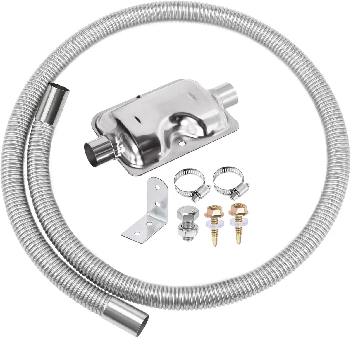 8-delige RVS Diesel Verwarmingsuitlaatpijp en Demper Set met Klemmen voor Auto's - 1"x 47" - 25mm x 120cm, Ideaal voor Verbeterde Prestaties en Duurzaamheid