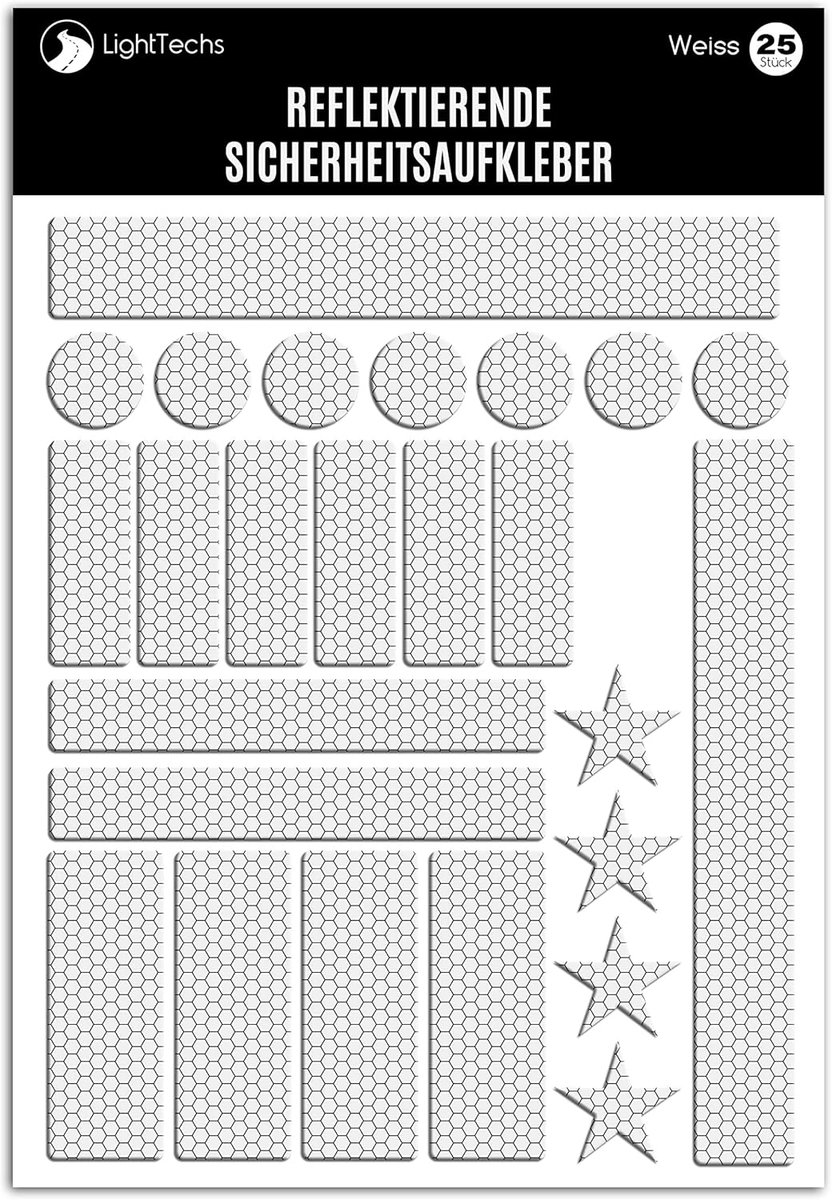 Reflektoren set 25 stuks - waterdicht en zelfklevend - verschillende formaten - verhoogt veiligheid in het donker - ShopVlot