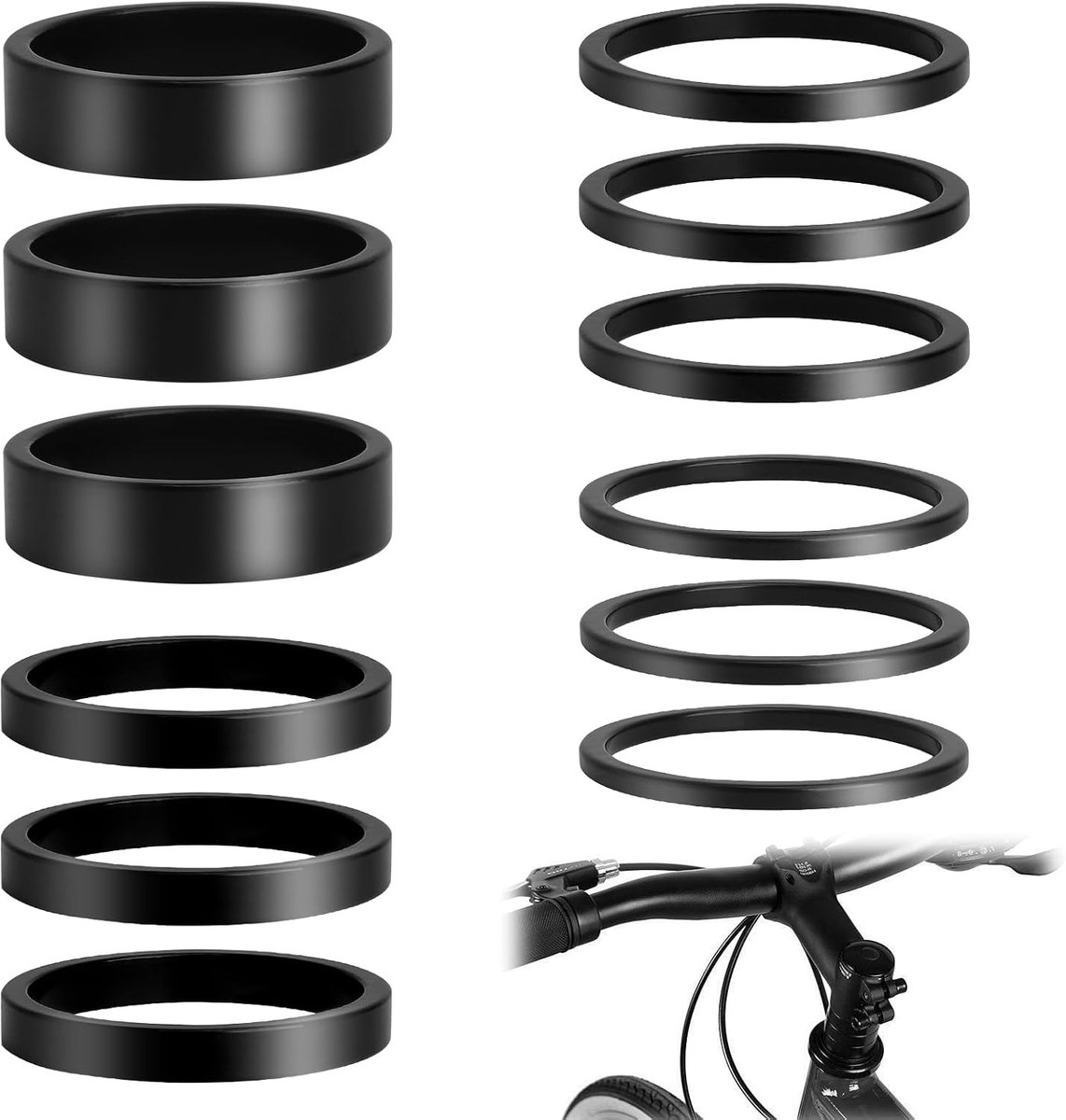 Fiets Spacer Set 12 Stuks - CNC Aluminium Ringen - 2/3/5/10mm voor Stabiliteit - ShopVlot
