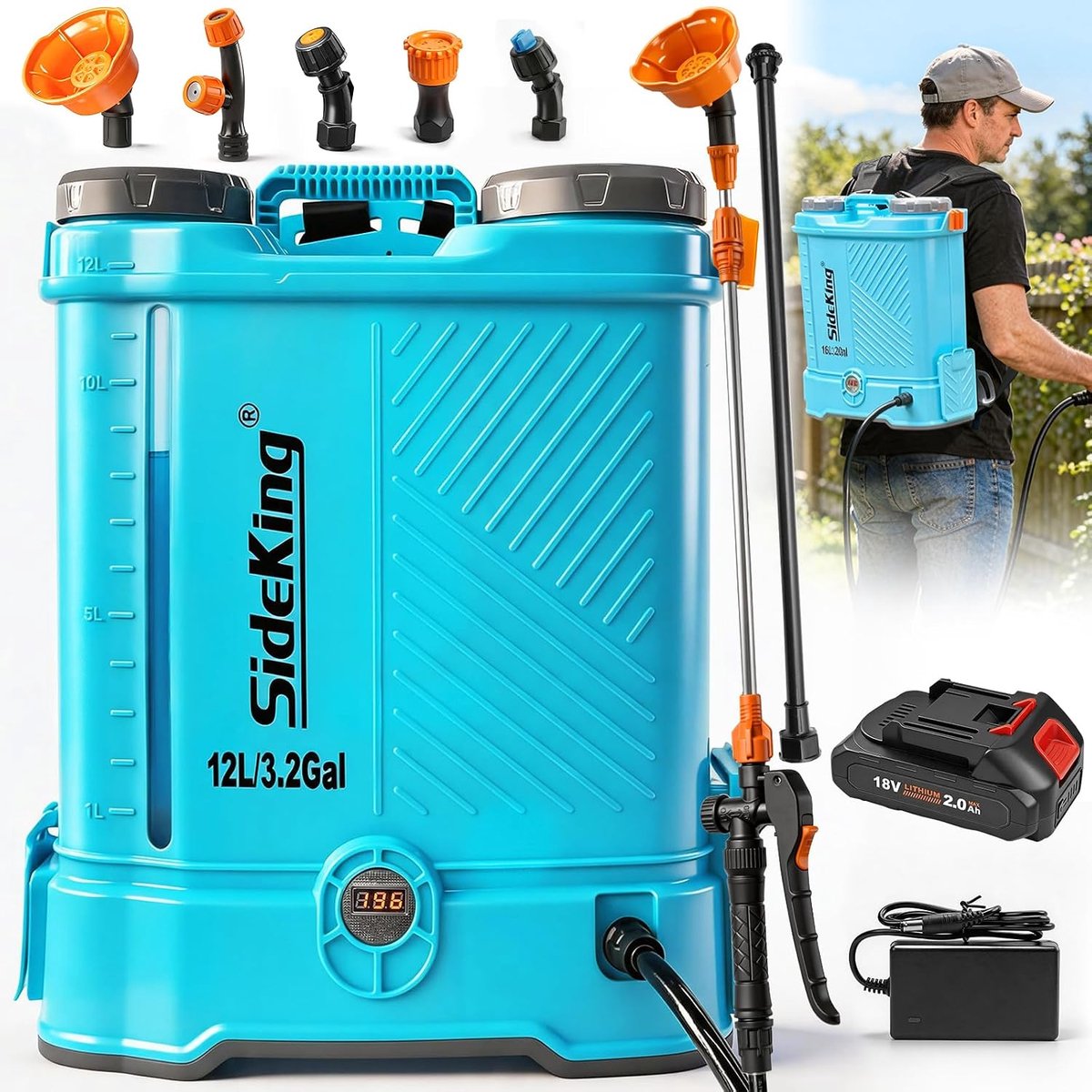 SnelShoppen - Accu-drukspuit 12 l Rugspuit Met Telecopische Lans, 5,5 Bar Druk, Lendensteun, Gevoerde Riemen Voor Onkruid, Bemesting, Ontmosing Inclus
