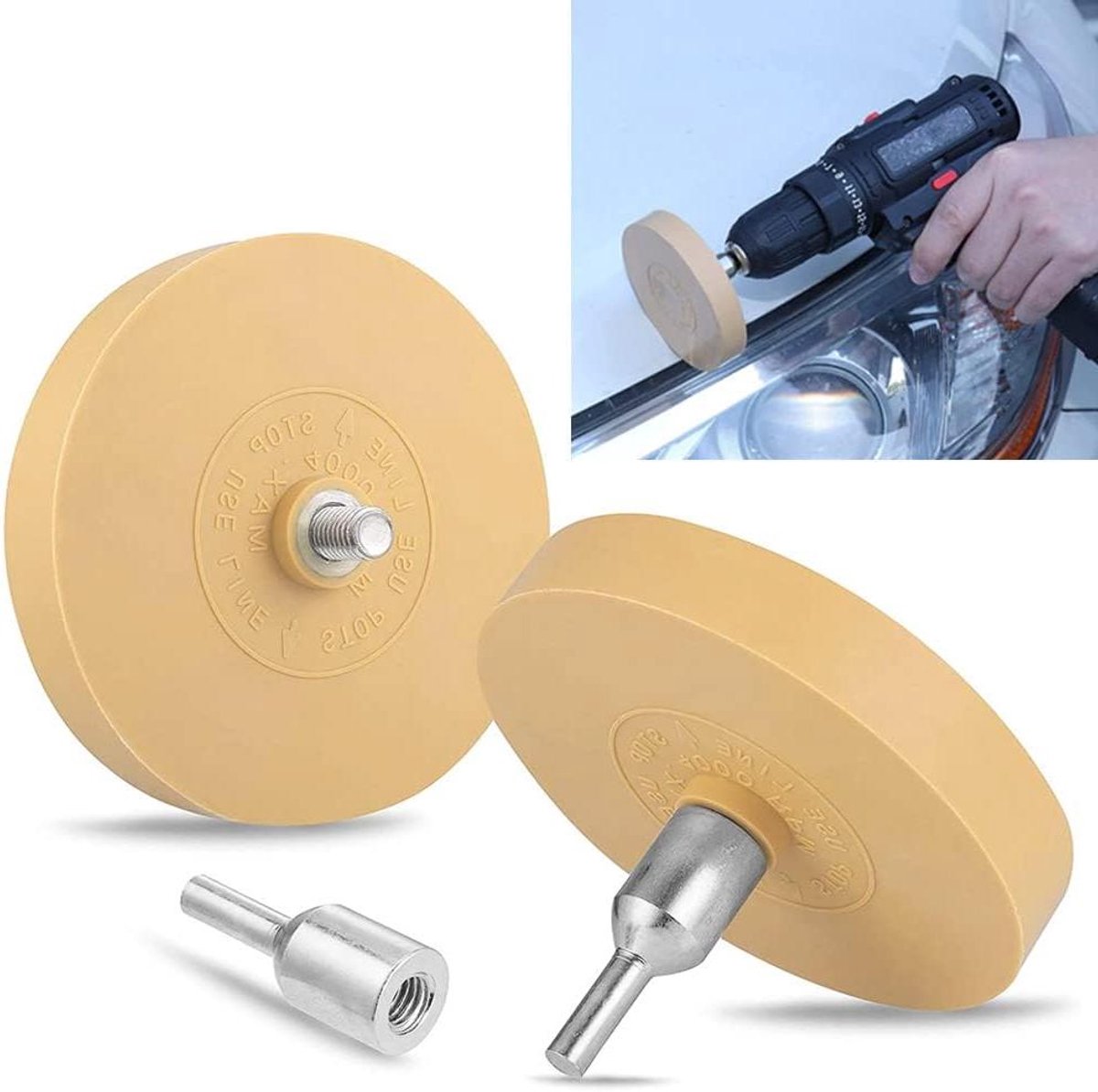 Foliegum met adapter - Verwijderschijf rubber - Stickers verwijderen - Hoge rotatiesnelheid - 2 stuks - Geel