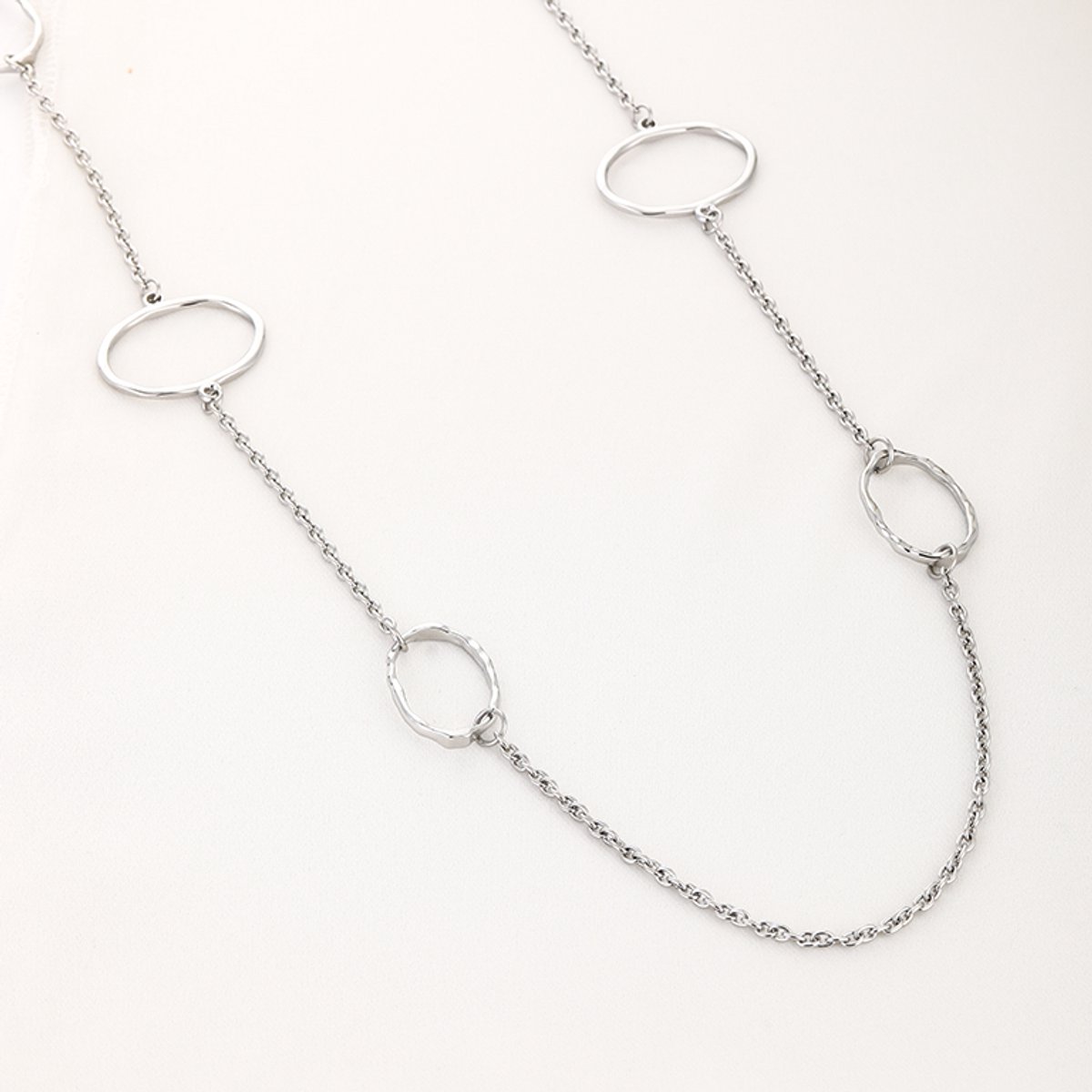 Lange Ketting - Heupketting - Dames 90 cm - Roestvrij Staal (RVS) - Met Cirkel Bedels - Lange Schakelketting / Sautoir Ketting - Sieraden Cadeau Vrouw - Zilver
