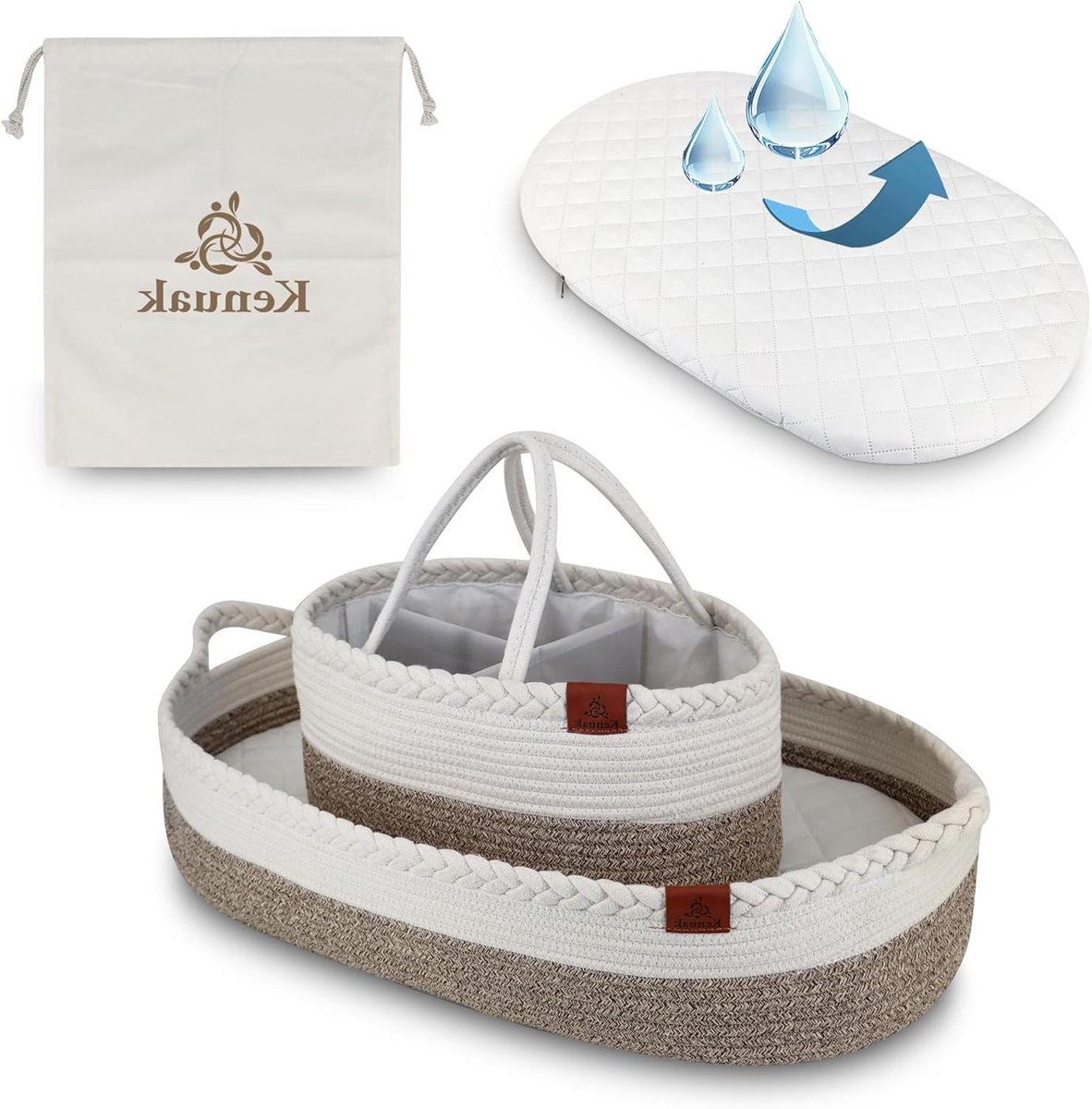 Babywikkelmand - Mand pasgeborenen - Baby verzorgen - Waterdichte mat - 75 x 42 x 14 cm - Aarde