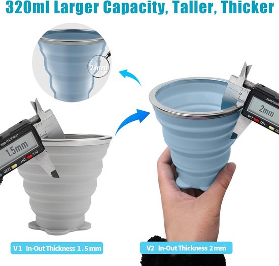 4 Pack 320ML Vouwbare Siliconen Bekers, Herbruikbare Reismokken met Plastic Deksel voor Picknick, Kamperen en Buitenactiviteiten — afbeelding 3