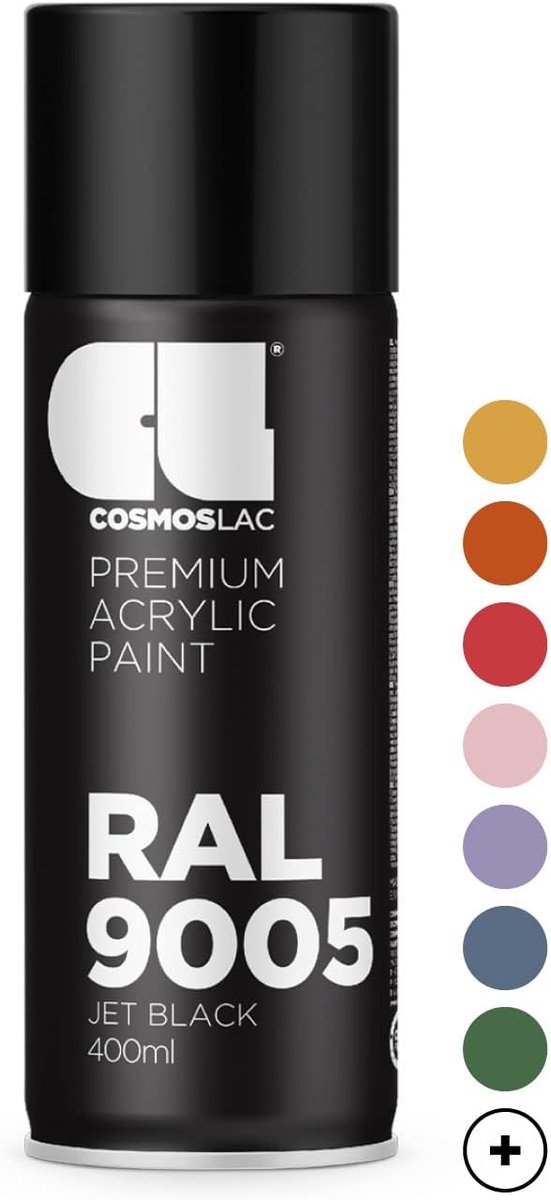 SnelShoppen - COSMOS LAC Spuitverf Mat Zwart, Acryllak Spuitbus voor Doe-Het-Zelf Projecten, Kunststof en Metaal, RAL 9005, Perfect voor Tuin, Keuken