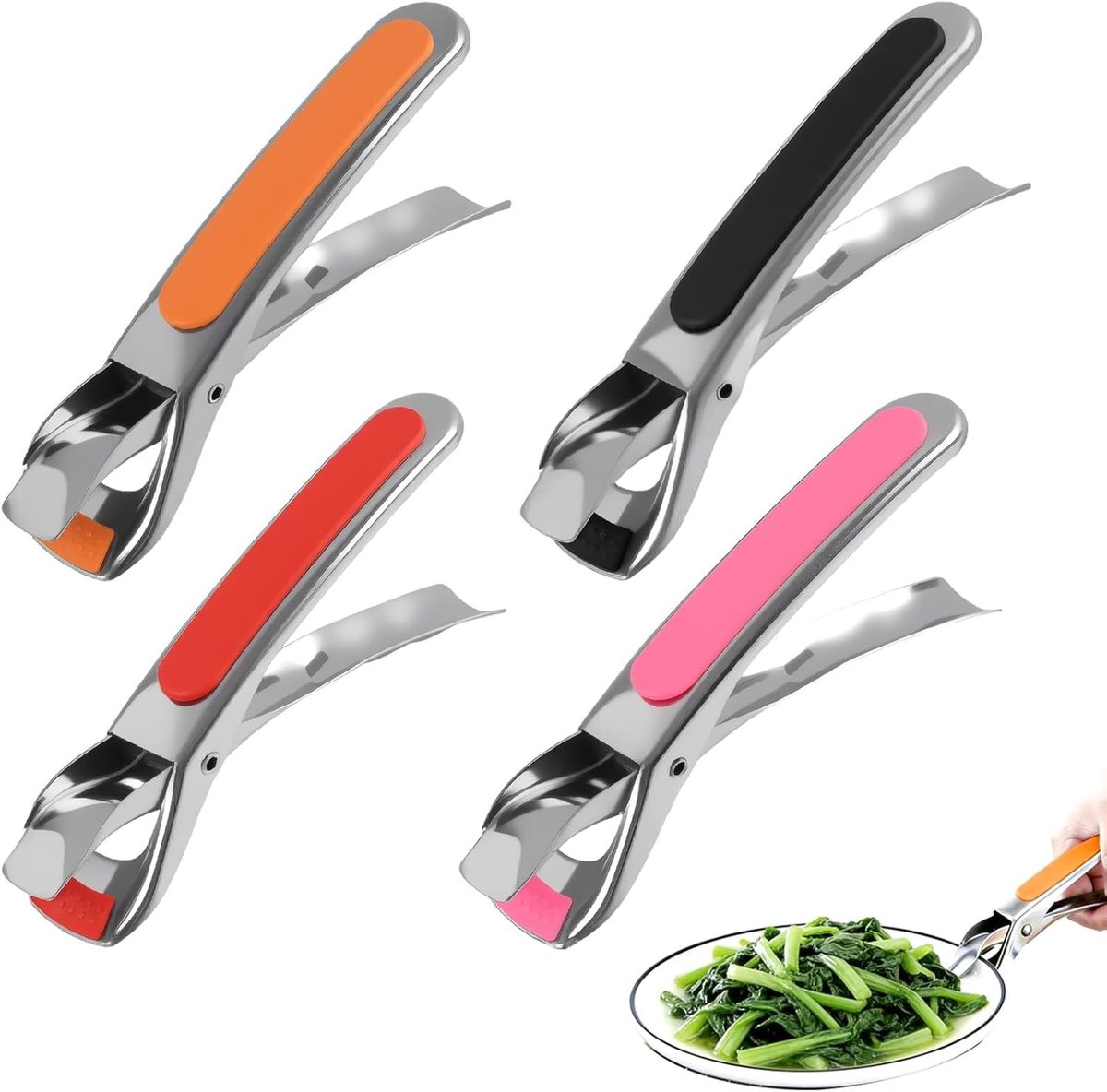 Set van 4 antislip roestvrijstalen tangen voor veilig koken, multifunctionele keukenaccessoires voor airfryer en grill, eenvoudig te reinigen en hittebestendig