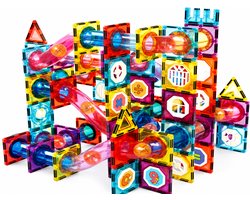 Magnetic Tiles - Speelgoed - 100 Stuks - Knikkerbaan - Magnetische Tegels - Montessori - Bouwstenen - Blokken - Magna Wereld - Voor 3, 4, 5, 6, 7, 8, 9 Jaar - Kinderen - Olvy