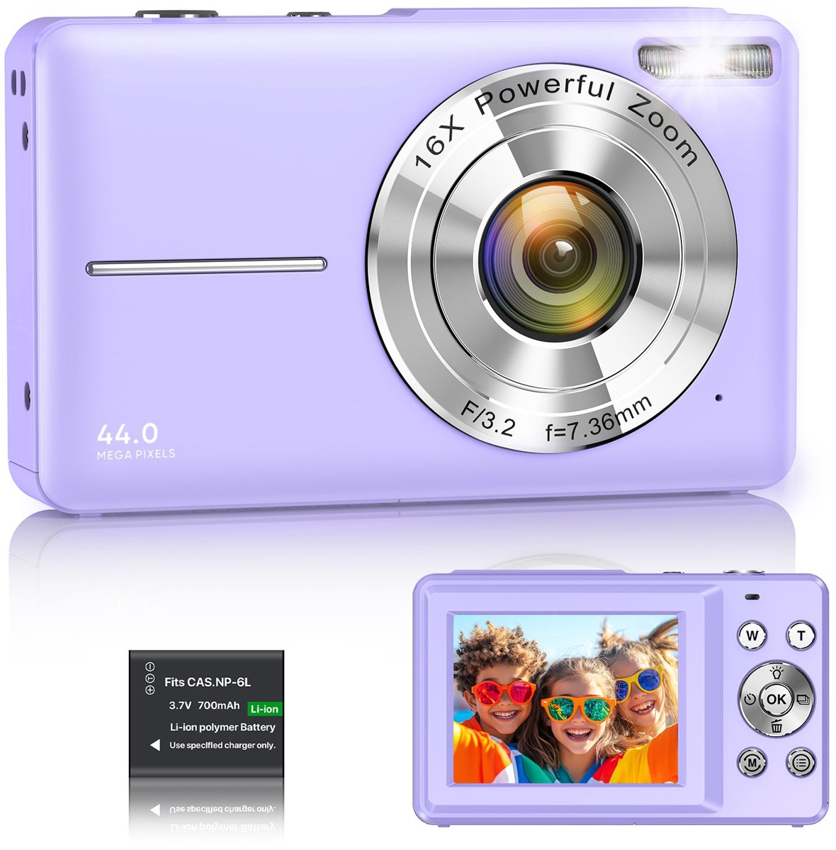 SnelShoppen - Digitale Camera 1080P 44MP Vlogging Camera voor Kinderen Tieners, FHD Compacte Draagbare Fotocamera met 2,4 inch Scherm en 16X Zoom, Ant