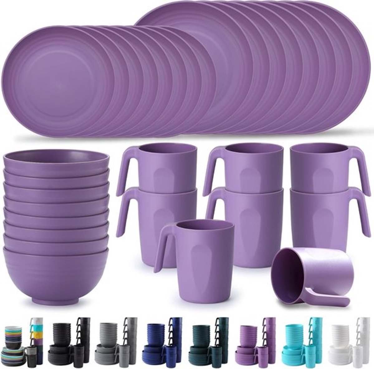 Set van 32 Stuks Plastic Bestek en Servies, Herbruikbaar en Lichtgewicht, Geschikt voor Magnetron, BPA-vrij en Makkelijk Schoon te Maken, Ideaal voor Feesten en Picknicks