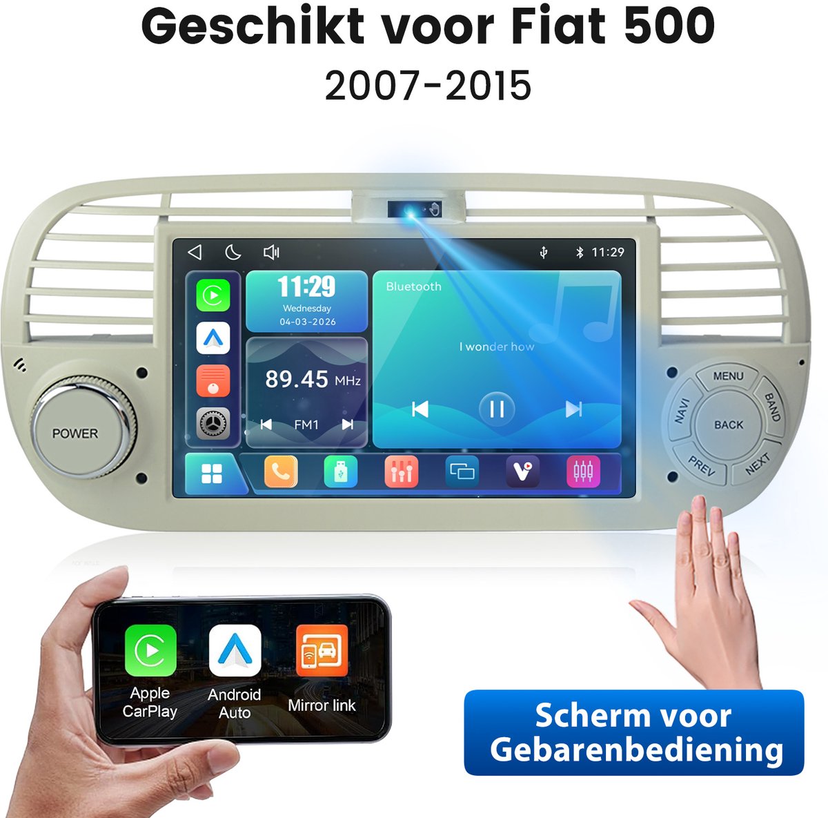 Cestovet Autoradio - Geschikt voor Fiat 500 2007 t/m 2015 - Apple CarPlay & Android Auto (Draadloos ) - LINUX - FM, USB, Bluetooth, SWC