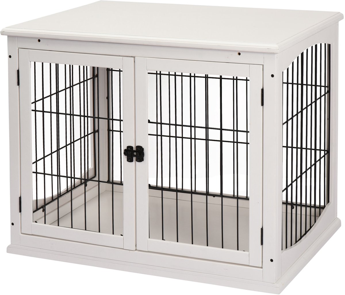 Hondenbench - Bench Hond - Bench Kast - Hondenhok - Hondenbox - Hondenhok voor binnen - Met twee afsluitbare deuren - Draagvermogen tot 30 kg - 58 x 81 x 66 cm - Wit