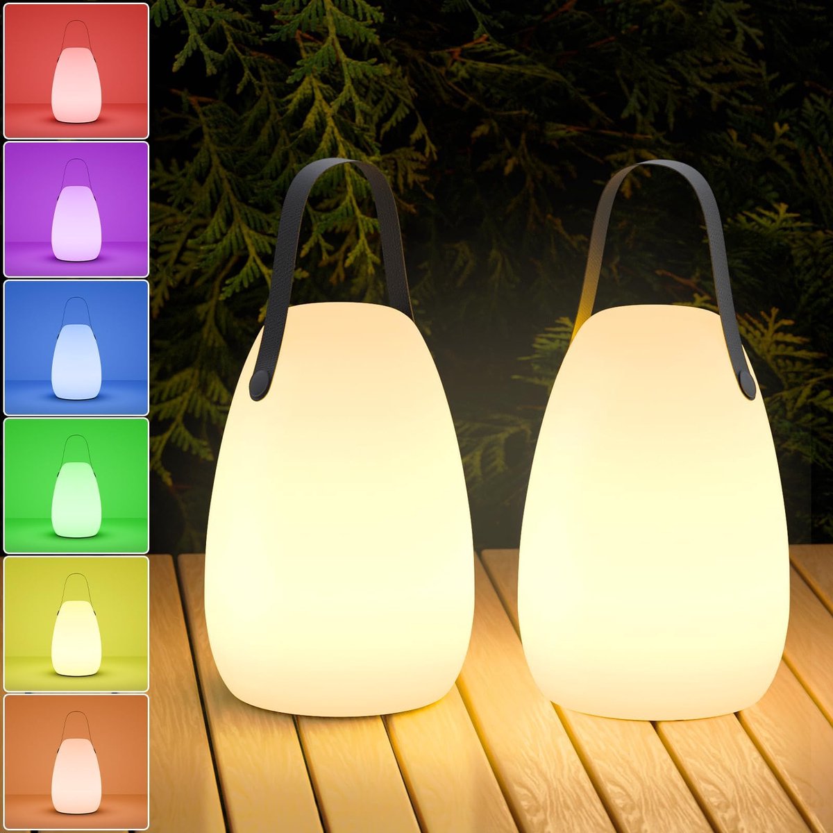 SnelShoppen - Set van 2 Draagbare Draadloze LED Buitenlampen, Dimbare Multicolor Tuinlampen voor BBQ, Terras, Tuin en Camping, Oplaadbare Tafellampen