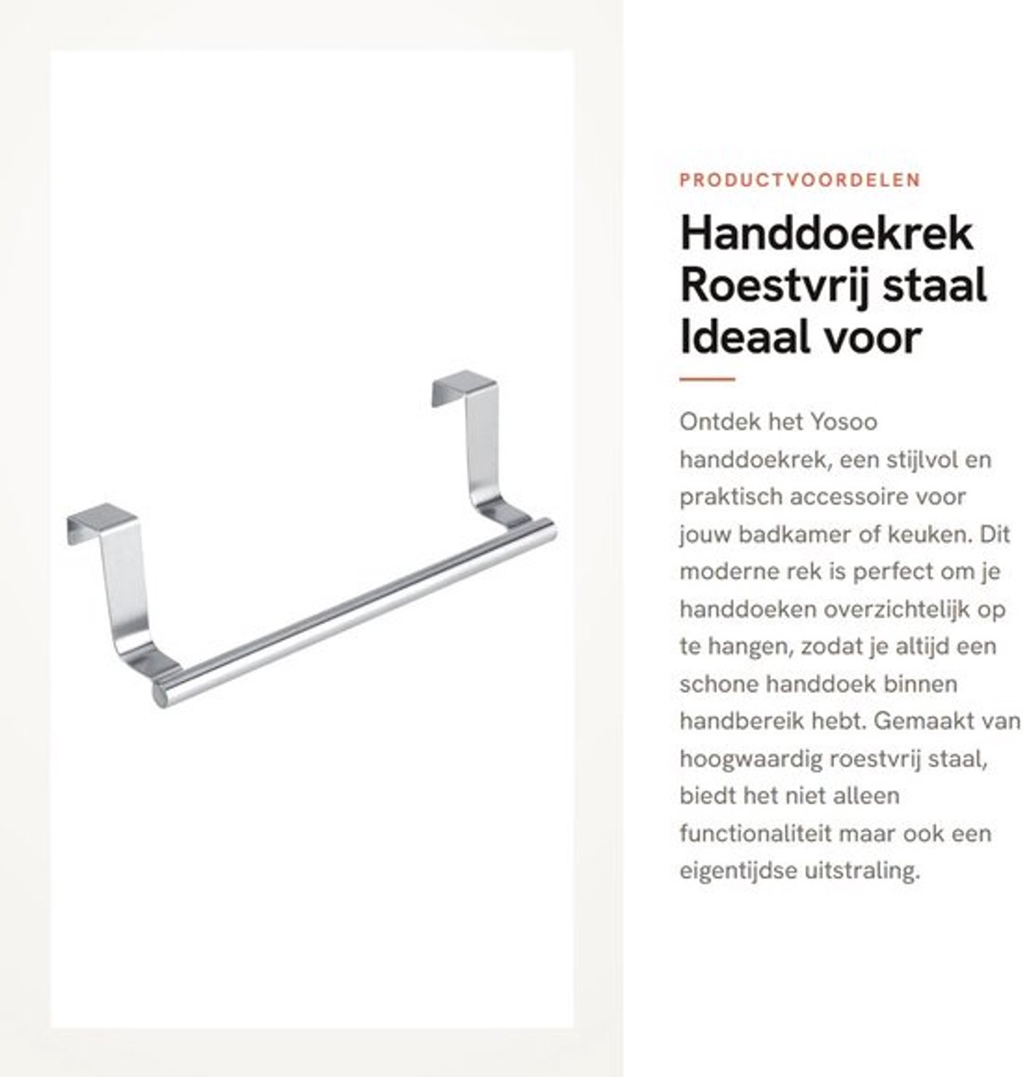 Handdoekrek Roestvrij Staal - Handdoekhouder Badkamer - Handdoekhouder Keuken - Handdoekrek Zonder Boren - Handdoekrek Vrijstaand - Lange Hanger 36 x 5,5 x 2,5 cm
