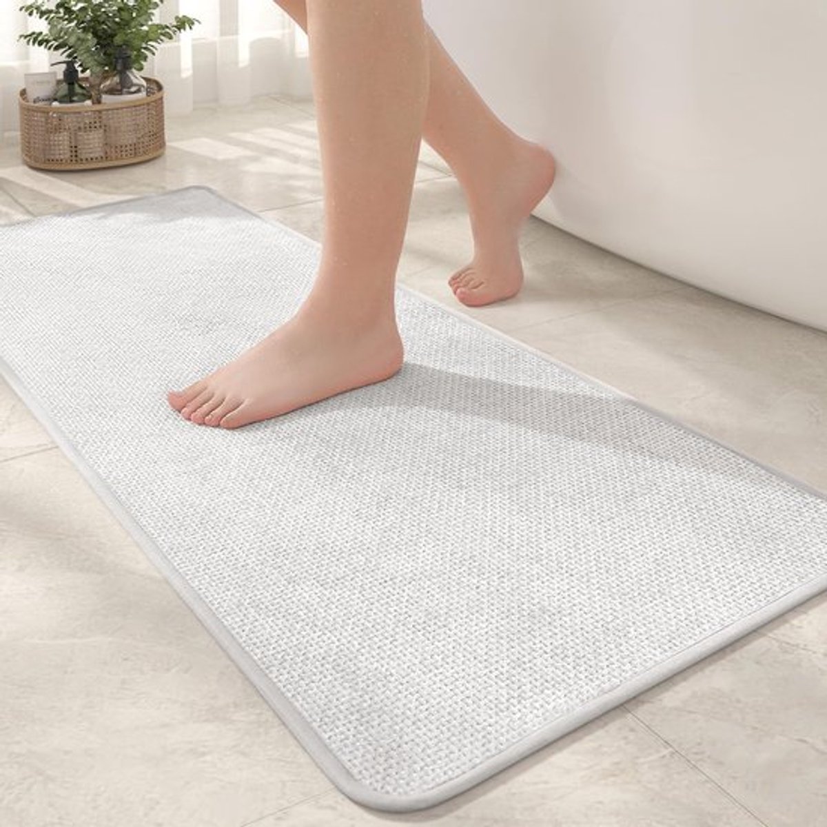 Badmat Antislip 44 x 120 cm - Zachte Badkamer Tapijt - Absorberend - Duurzaam - Schokbestendig - Veiligheidswaarschuwing