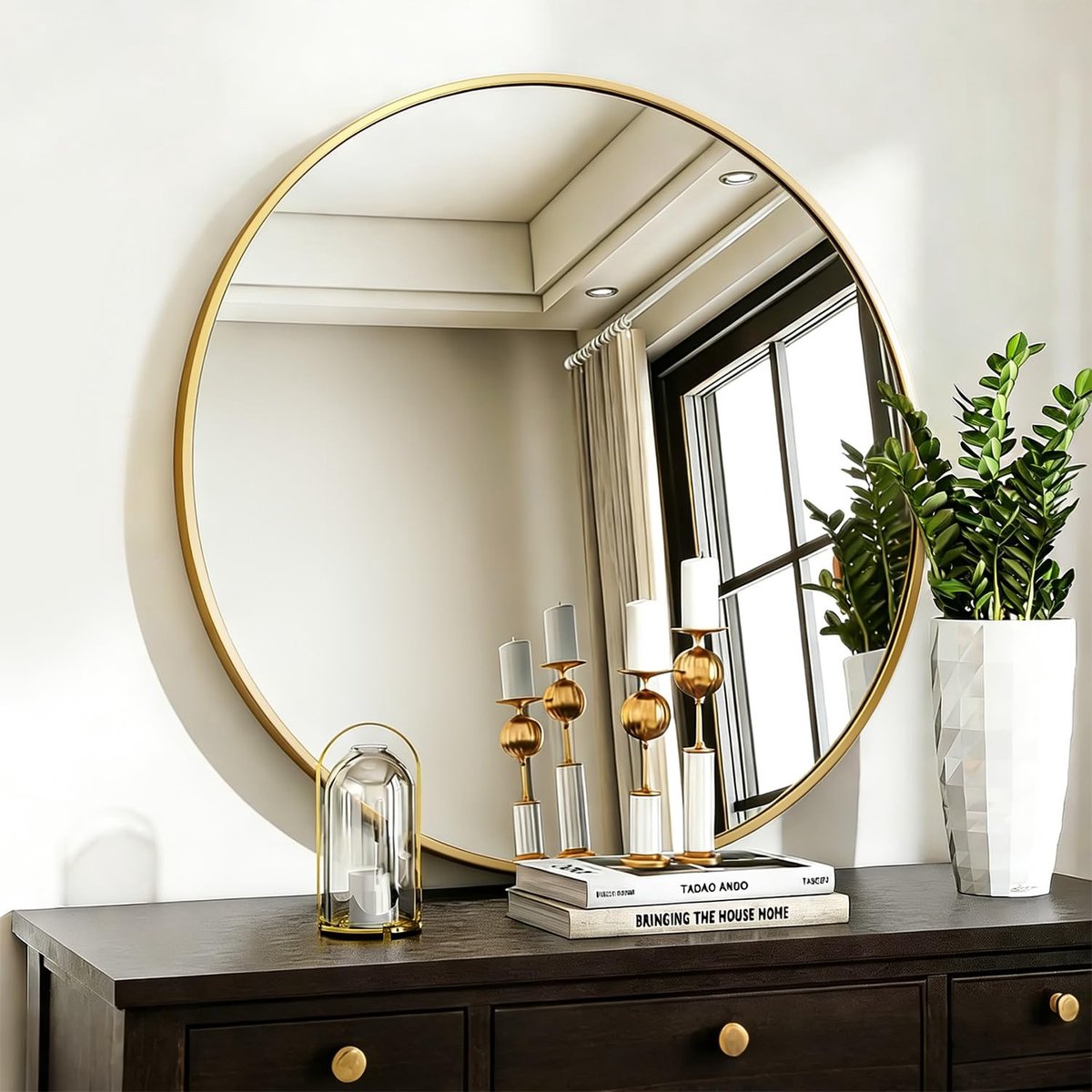 SnelShoppen - Grote Ronde Wandspiegel 80 cm - Moderne Badkamerspiegel in Goud met Aluminium Frame - Decoratieve Spiegel voor Hal, Woonkamer, Slaapkame