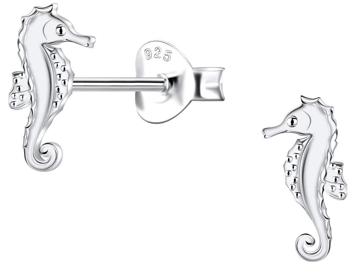 Joy|S - Zilveren zeepaardje oorbellen - 4 x 9 mm - gepolijst - sterling zilver 925 - zeepaard - zeedier / oceaan oorknoppen