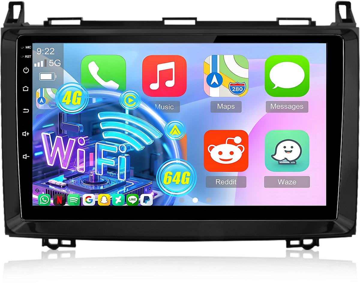 Cestovet Autoradio 4GB+64GB - Geschikt voor Benz A/B Klasse Sprinter Viano VW Crafter - Android 15 - Draadloos Carplay & Android Auto - GPS Navi SWC Bluetooth & Wifi & DSP