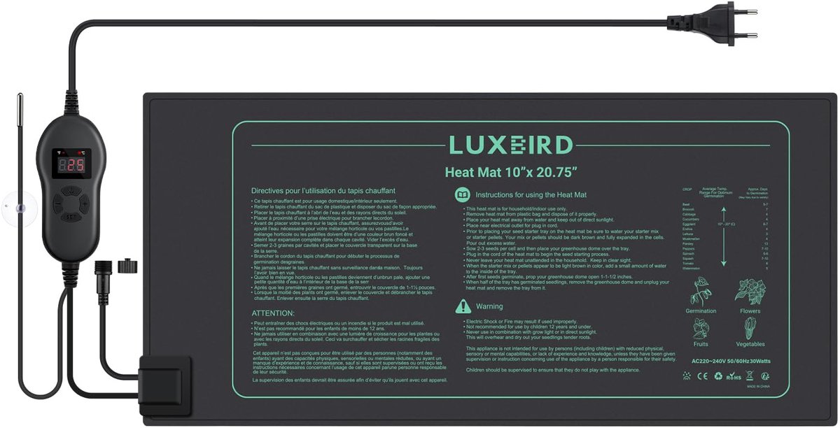 SnelShoppen - Luxbird Verwarmingsmat met Thermostaat, 1 Warmtemat 30 Watt voor Kamerbroeik
